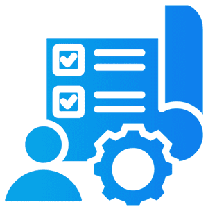 Checklist, person, and gear icon illustration.
