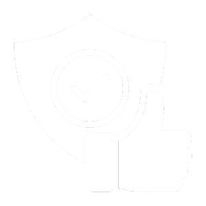 Shield and thumbs-up icon on black background.