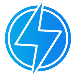 Blue lightning bolt in a circle logo.