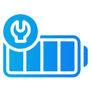 Battery icon with repair wrench symbol.