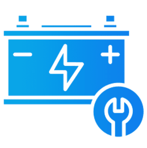 Battery icon with wrench symbol overlay.