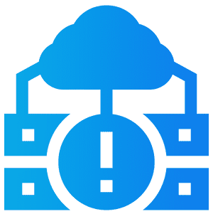 Cloud storage with exclamation mark icon.