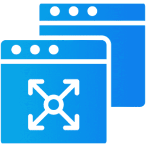 Two blue browser windows with arrows icon.