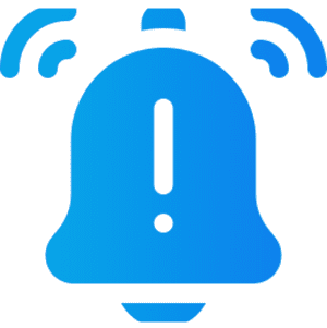 Blue bell notification icon with exclamation mark.